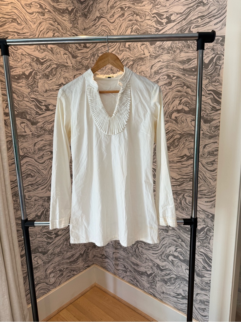 Adrienne Vittadini Cream Pleated Neck Blouse